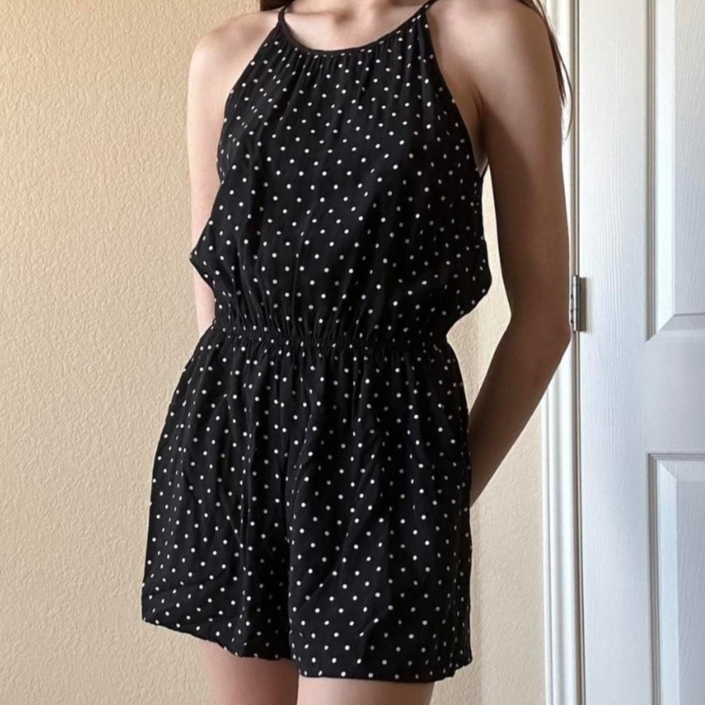 Old Navy Black & White Polka Dot Halter Romper